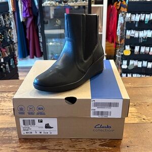 Clarks Black Leather Ankle Boots